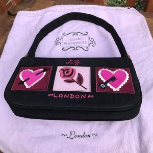 Lulu Guinness Black Purse with Pink Hearts